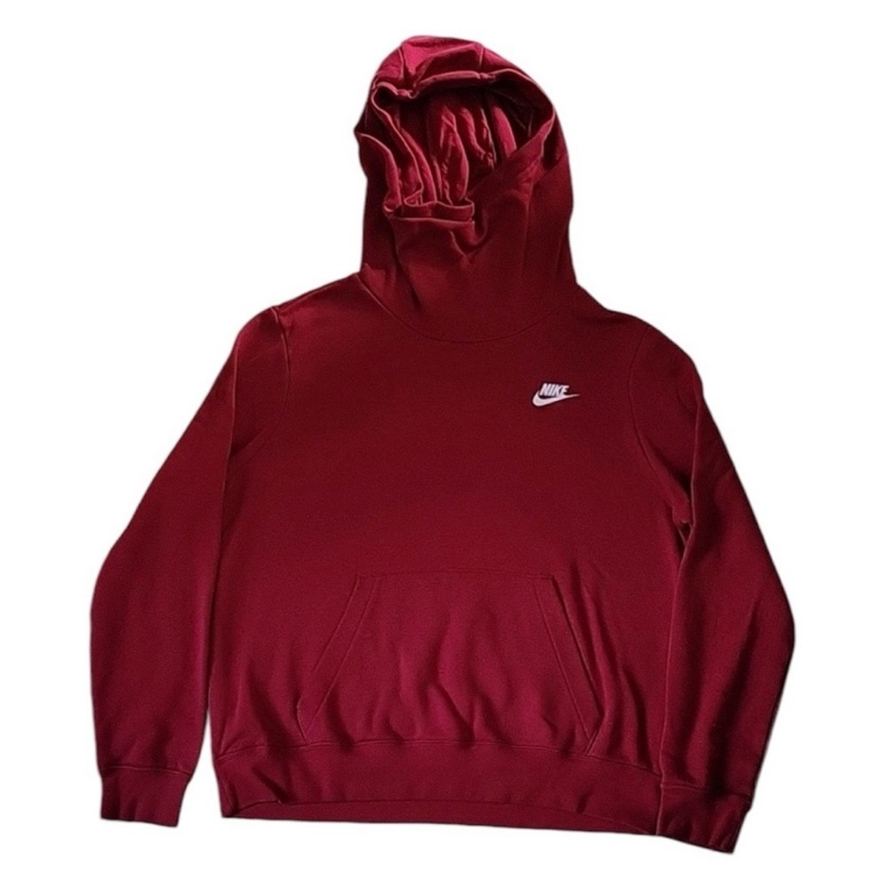 Nike Red Burgundy Shrug Pullover Hoodie Small Swoosh Essential Sweatshirt M